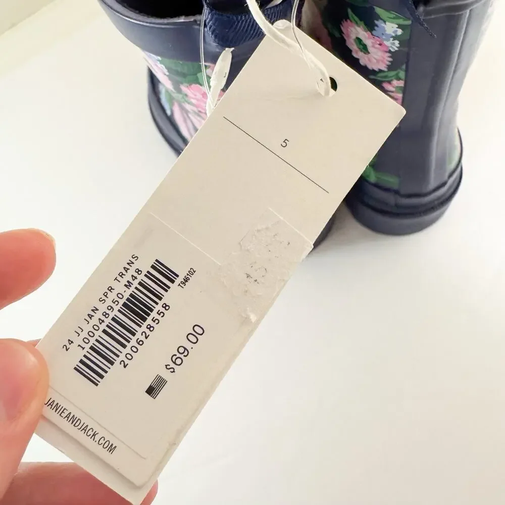 Janie And Jack‎ Rain Boots Toddler Girl Size 4 Floral Navy NWT!